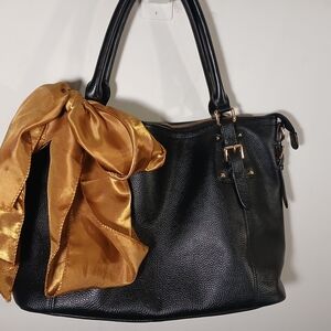 Gorgeous Black Leather Handbag with Gold Accent